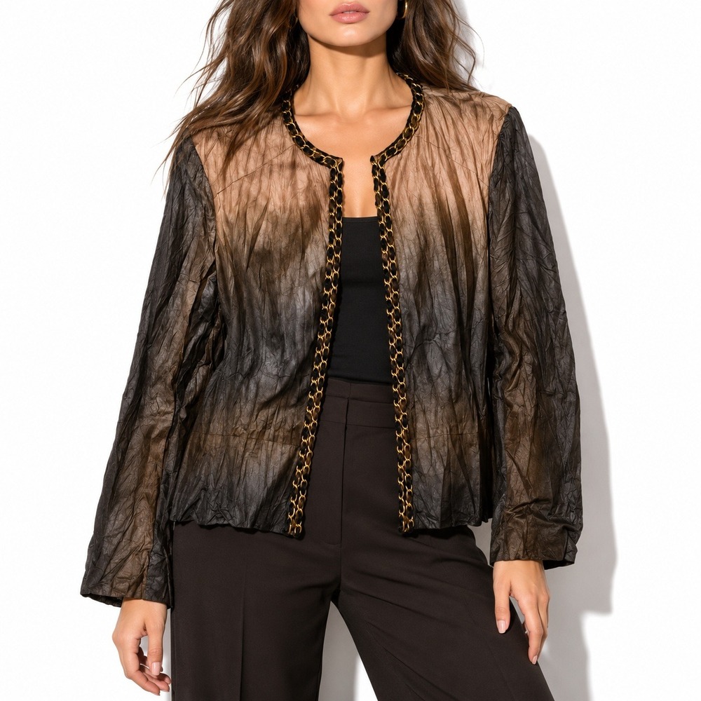 90s Vintage Alberto Makali Ombre Faux Leather Jacket Womens 16 Chain Trim Boho